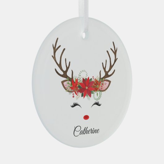 Floral kerstrenrendiernaam glas ornament (Voorkant Rechts)