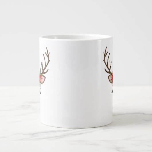 Floral kerstrenrendiernaam grote koffiekop (Voorkant)