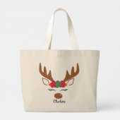 Floral kerstrenrendiernaam grote tote bag (Achterkant)