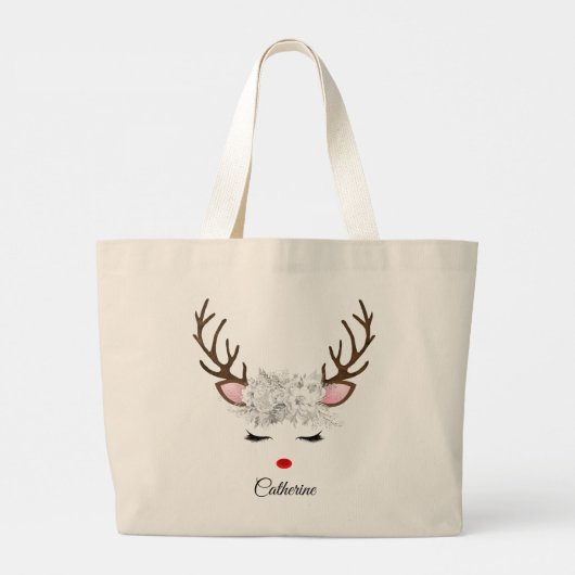 Floral kerstrenrendiernaam grote tote bag (Achterkant)