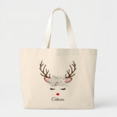 Floral kerstrenrendiernaam grote tote bag (Voorkant)