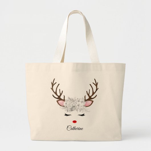 Floral kerstrenrendiernaam grote tote bag (Voorkant)