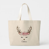 Floral kerstrenrendiernaam grote tote bag (Achterkant)