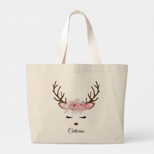 Floral kerstrenrendiernaam grote tote bag (Achterkant)