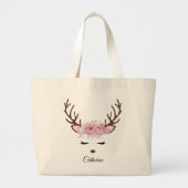 Floral kerstrenrendiernaam grote tote bag (Voorkant)
