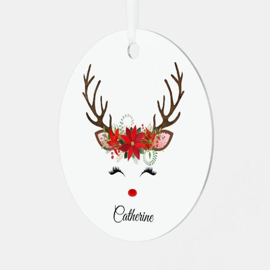 Floral kerstrenrendiernaam metalen ornament (Voorkant links)