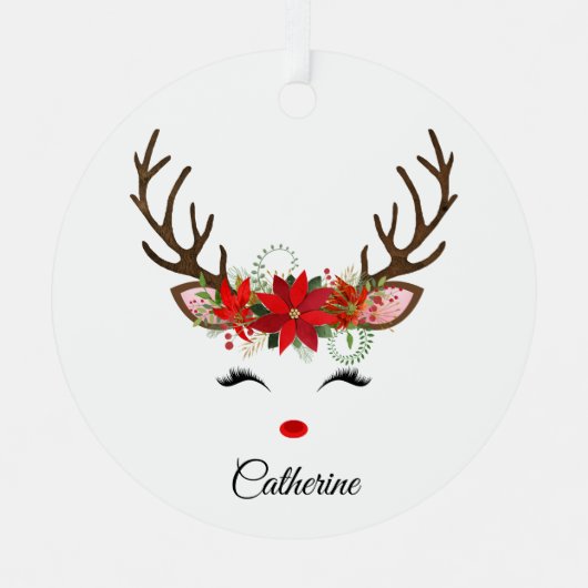 Floral kerstrenrendiernaam metalen ornament (Voorkant)