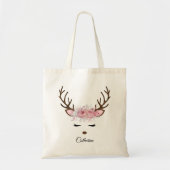 Floral kerstrenrendiernaam tote bag (Voorkant)