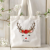Floral kerstrenrendiernaam tote bag