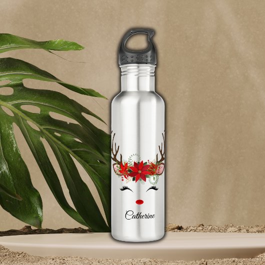 Floral kerstrenrendiernaam waterfles 
