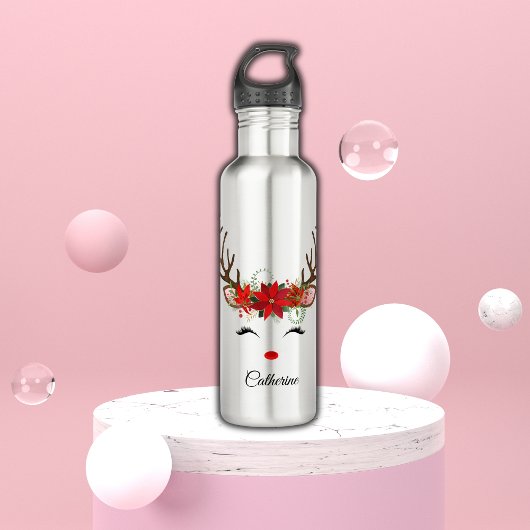 Floral kerstrenrendiernaam waterfles