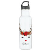 Floral kerstrenrendiernaam waterfles  (Voorkant)