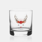 Floral kerstrenrendiernaam whisky glas (Voorkant)