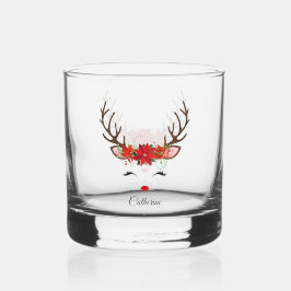 Floral kerstrenrendiernaam whisky glas