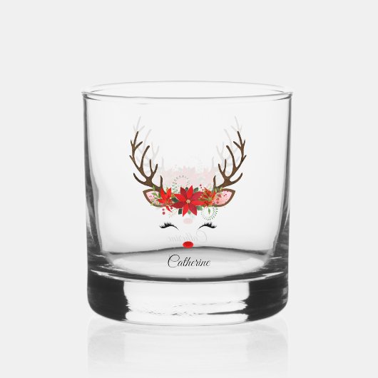 Floral kerstrenrendiernaam whisky glas (Voorkant)