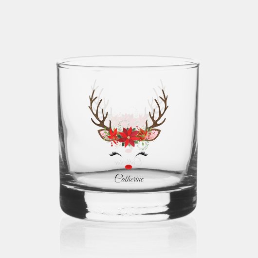 Floral kerstrenrendiernaam whisky glas (Achterkant)