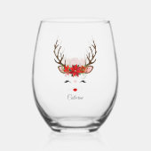 Floral kerstrenrendiernaam wijnglas zonder voet (Achterkant)