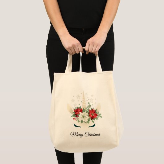 Floral kerstunicorn | Vrolijk kerstfeest Tote Bag (Voorkant (product))