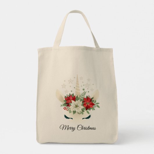 Floral kerstunicorn | Vrolijk kerstfeest Tote Bag (Achterkant)