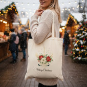 Floral kerstunicorn | Vrolijk kerstfeest Tote Bag