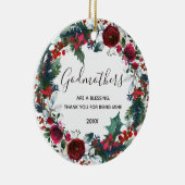 Floral Kerstwinter Red Wreath Godmothers Keramisch Ornament (Rechts)