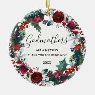 Floral Kerstwinter Red Wreath Godmothers Keramisch Ornament