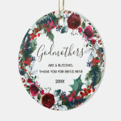 Floral Kerstwinter Red Wreath Godmothers Keramisch Ornament (Links)