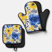 "Floral Keuken Charm" Ovenwant & Pannenlap Set (Voorkant / Achterkant)