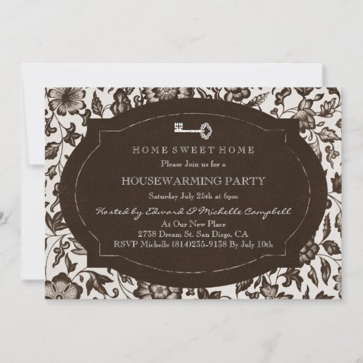  Floral & Key Housewarming Party Uitnodigen Kaart (Voorkant)