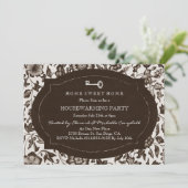  Floral & Key Housewarming Party Uitnodigen Kaart (Staand voorkant)