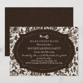  Floral & Key Housewarming Party Uitnodigen Kaart (Voorkant / Achterkant)