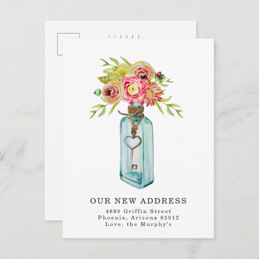  Floral Key | Verplaatsingsaankondiging Briefkaart (Voorkant / Achterkant)