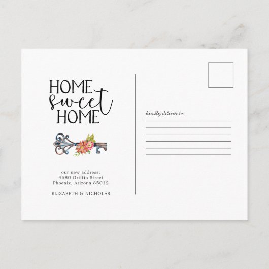  Floral Key | Verplaatsingsaankondiging Briefkaart (Achterkant)