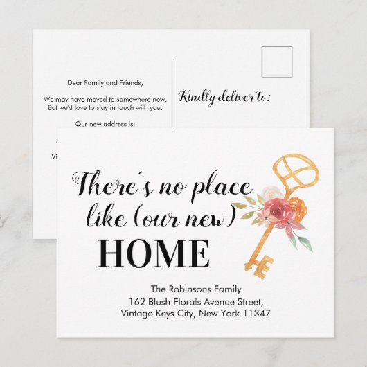 Floral Keys Nieuw Home Adres Verhuisaankondiging Briefkaart (Voorkant / Achterkant)