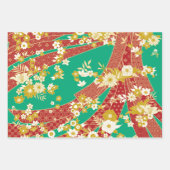Floral Kimono Patroon Rood Gouden Inpakpapier Vel (Voorkant 2)