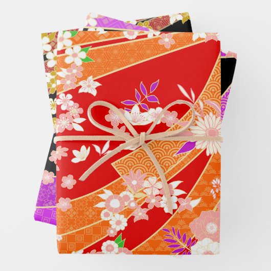 Floral Kimono Pattern Inpakpapier Vel (In situ)