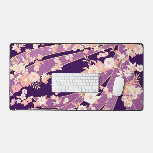 Floral Kimono Pattern Violet Bureaumat (Keyboard & Muis)