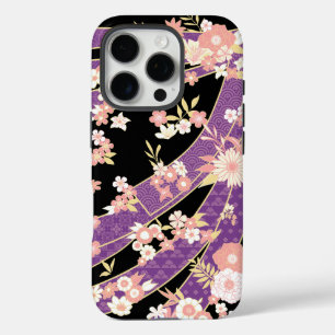 Floral Kimono Pattern Violet iPhone 16 Pro Hoesje