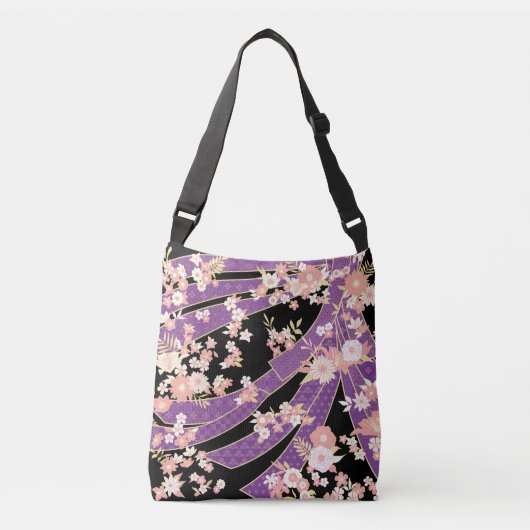 Floral Kimono Pattern Violet Crossbody Tas (Voorkant)