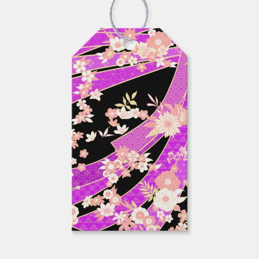 Floral Kimono Pattern Violet Pink Cadeaulabel (Voorkant)