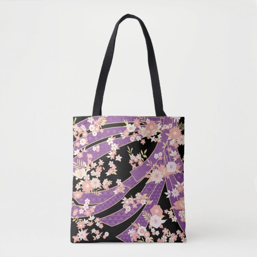 Floral Kimono Pattern Violet Tote Bag (Voorkant)