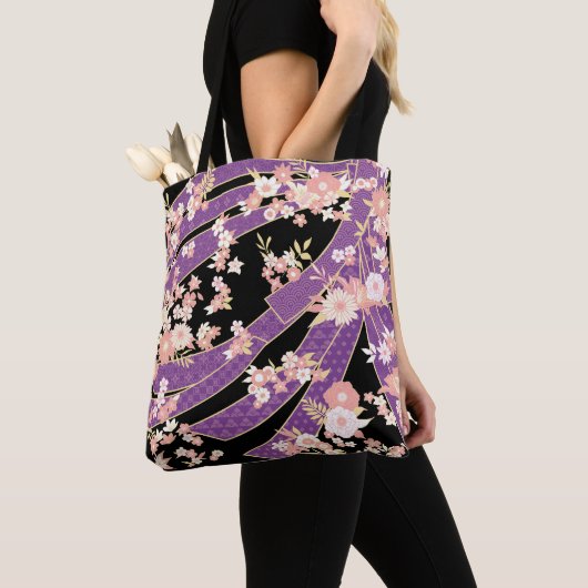 Floral Kimono Pattern Violet Tote Bag (Dichtbij)