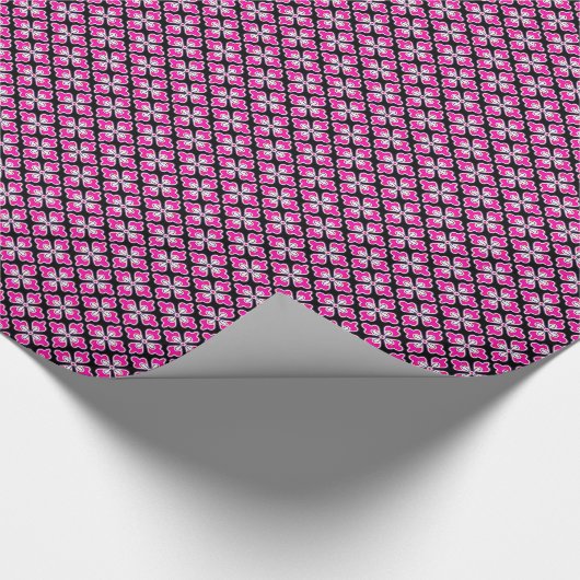 Floral kimono print, fuchsia roze en zwart cadeaupapier (Hoek)