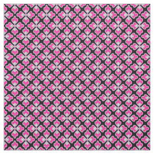 Floral kimono print, fuchsia roze en zwart stof