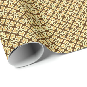 Floral kimono print, karamel en chocoladebruin cadeaupapier