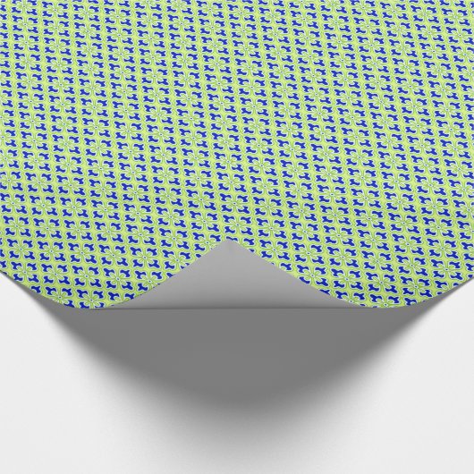 Floral kimono print, kobalt blauw en kalkgroen cadeaupapier (Hoek)