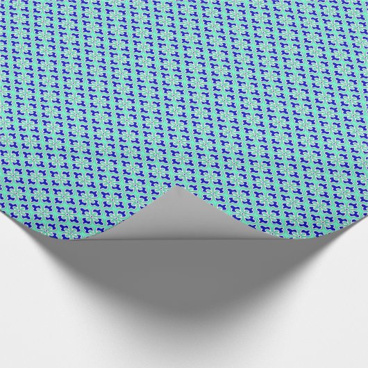 Floral kimono print, kobalt en aqua cadeaupapier (Hoek)