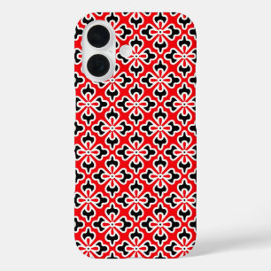 Floral kimono print, rood, zwart en wit iPhone 16 hoesje