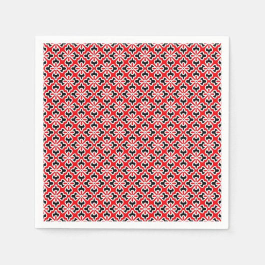 Floral kimono print, rood, zwart en wit servetten (Voorkant)