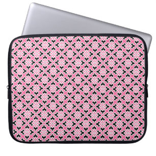 Floral kimono print, roze, zwart-wit laptop sleeve